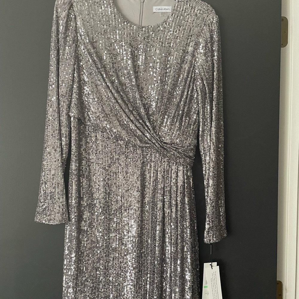 NWT - Sequined Gathered-Waist Dress
